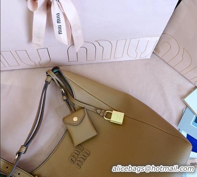Fashion Discount Miu Miu Leather bucket bag 5BE098 Caramel Brown 2025
