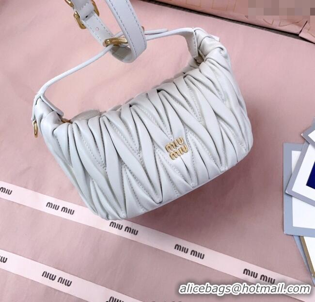 Luxury Discount Miu Miu Matelasse Nappa Leather Pouch Mini Bag 5NE026 White 2025