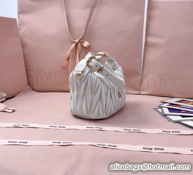 Luxury Discount Miu Miu Matelasse Nappa Leather Pouch Mini Bag 5NE026 White 2025