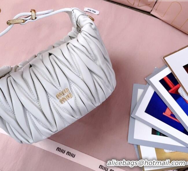 Luxury Discount Miu Miu Matelasse Nappa Leather Pouch Mini Bag 5NE026 White 2025