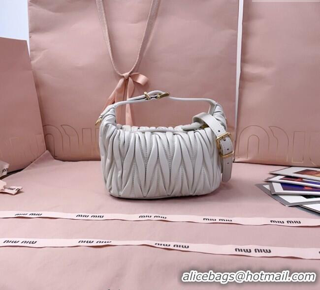 Luxury Discount Miu Miu Matelasse Nappa Leather Pouch Mini Bag 5NE026 White 2025