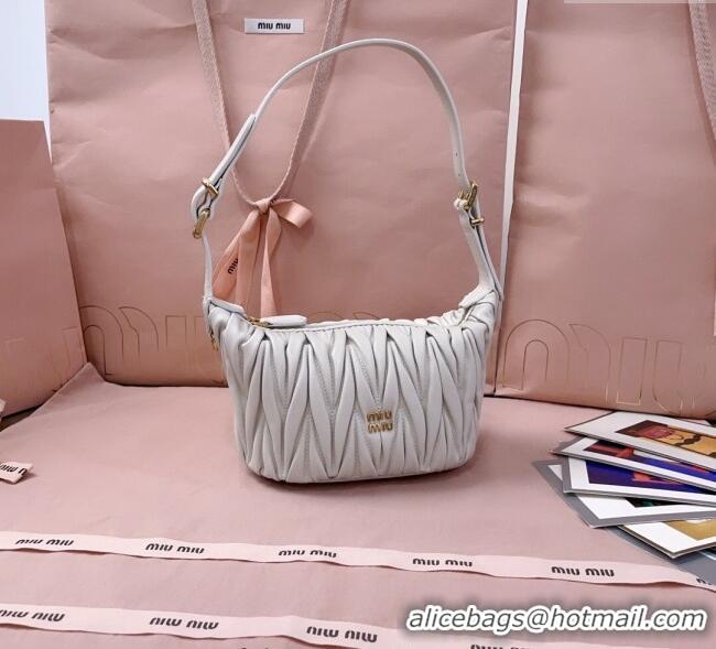 Luxury Discount Miu Miu Matelasse Nappa Leather Pouch Mini Bag 5NE026 White 2025