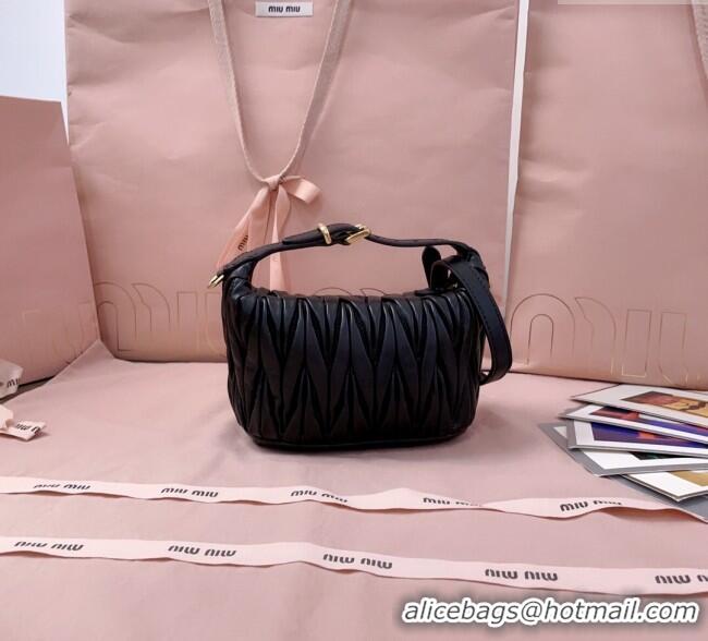 Best Product Miu Miu Matelasse Nappa Leather Pouch Mini Bag 5NE026 Black 2025