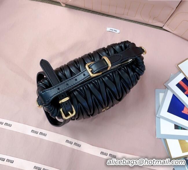 Best Product Miu Miu Matelasse Nappa Leather Pouch Mini Bag 5NE026 Black 2025