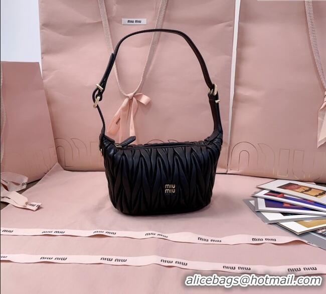 Best Product Miu Miu Matelasse Nappa Leather Pouch Mini Bag 5NE026 Black 2025