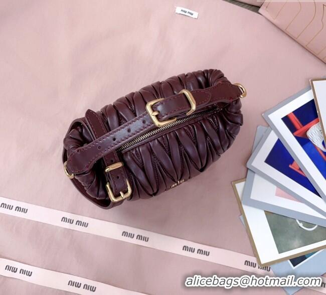 Best Price Miu Miu Matelasse Nappa Leather Pouch Mini Bag 5NE026 Burgundy 2025