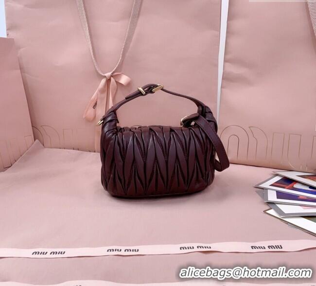 Best Price Miu Miu Matelasse Nappa Leather Pouch Mini Bag 5NE026 Burgundy 2025
