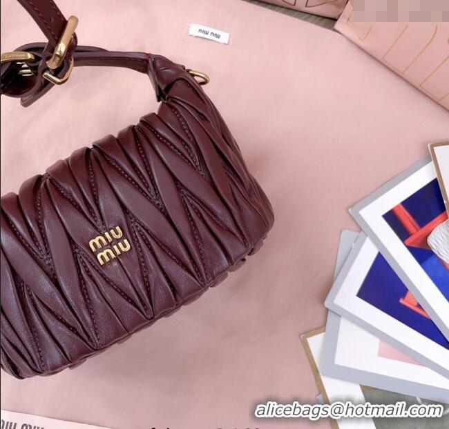 Best Price Miu Miu Matelasse Nappa Leather Pouch Mini Bag 5NE026 Burgundy 2025