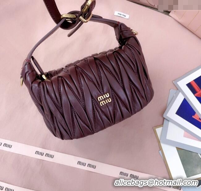 Best Price Miu Miu Matelasse Nappa Leather Pouch Mini Bag 5NE026 Burgundy 2025