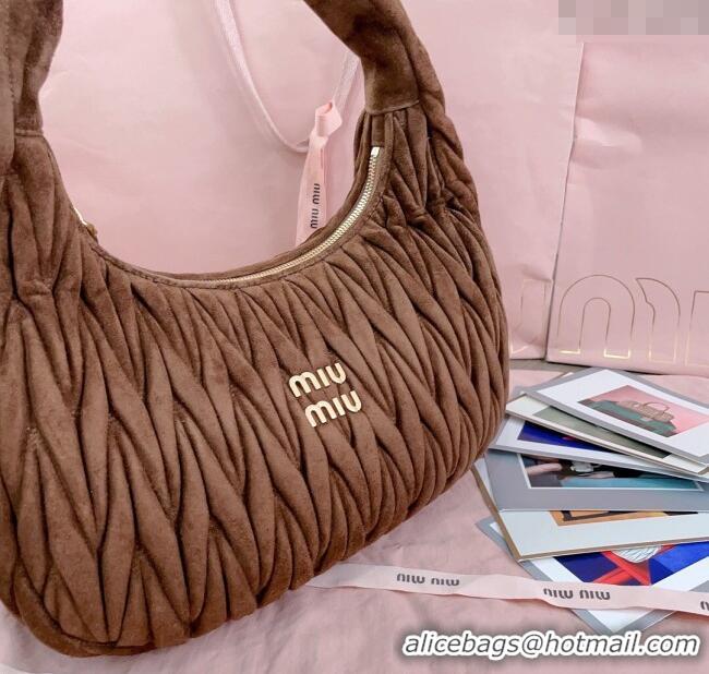 Grade Inexpensive Miu Miu Wander Matelasse Suede Hobo bag 5BC108 Cocoa Brown 2025