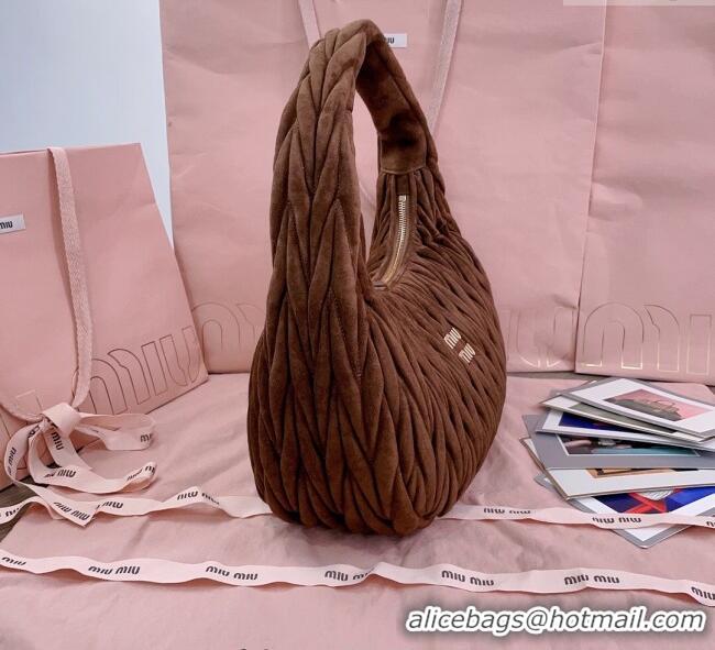 Grade Inexpensive Miu Miu Wander Matelasse Suede Hobo bag 5BC108 Cocoa Brown 2025