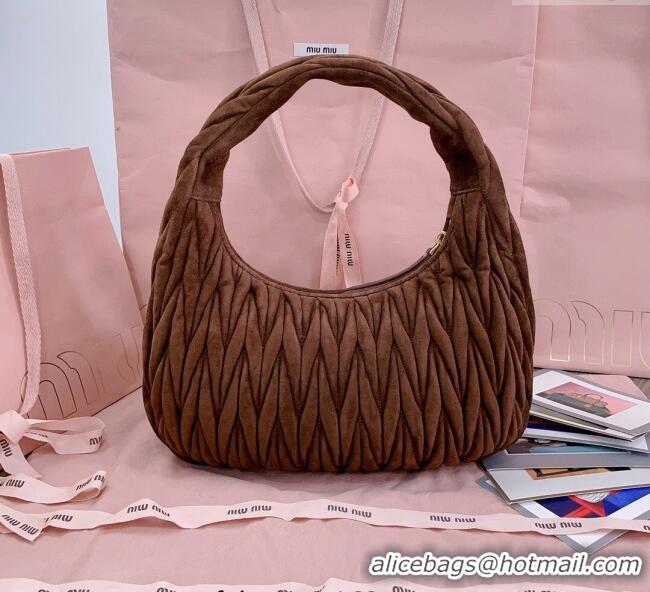 Grade Inexpensive Miu Miu Wander Matelasse Suede Hobo bag 5BC108 Cocoa Brown 2025
