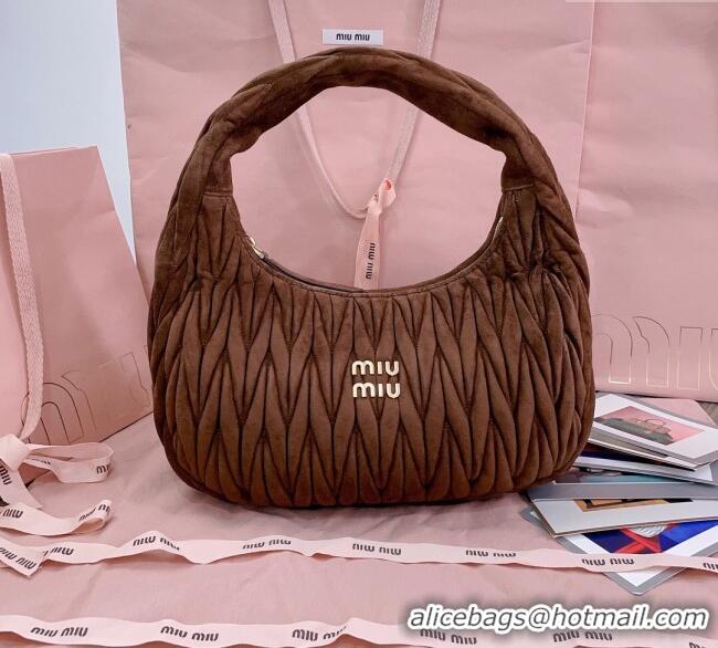 Grade Inexpensive Miu Miu Wander Matelasse Suede Hobo bag 5BC108 Cocoa Brown 2025