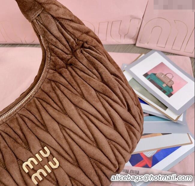 Grade Inexpensive Miu Miu Wander Matelasse Suede Hobo bag 5BC108 Cocoa Brown 2025