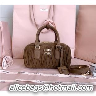 Luxury Discount Miu Miu Arcadie matelasse suede top handle bag 5BB142 Cocoa Brown 2025