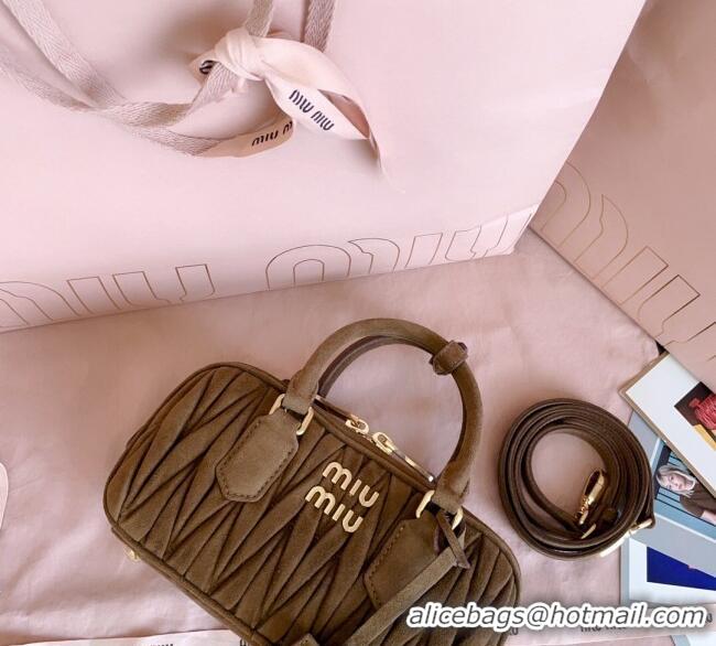 Luxury Discount Miu Miu Arcadie matelasse suede top handle bag 5BB142 Cocoa Brown 2025