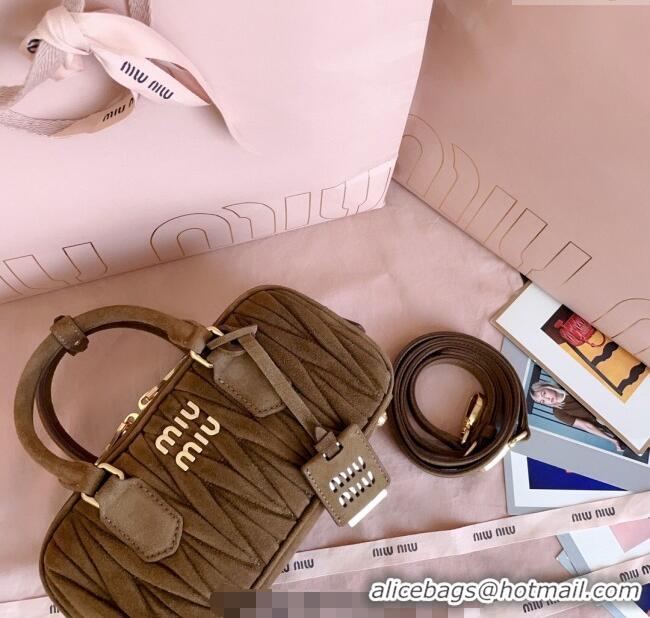 Luxury Discount Miu Miu Arcadie matelasse suede top handle bag 5BB142 Cocoa Brown 2025
