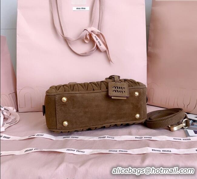 Luxury Discount Miu Miu Arcadie matelasse suede top handle bag 5BB142 Cocoa Brown 2025