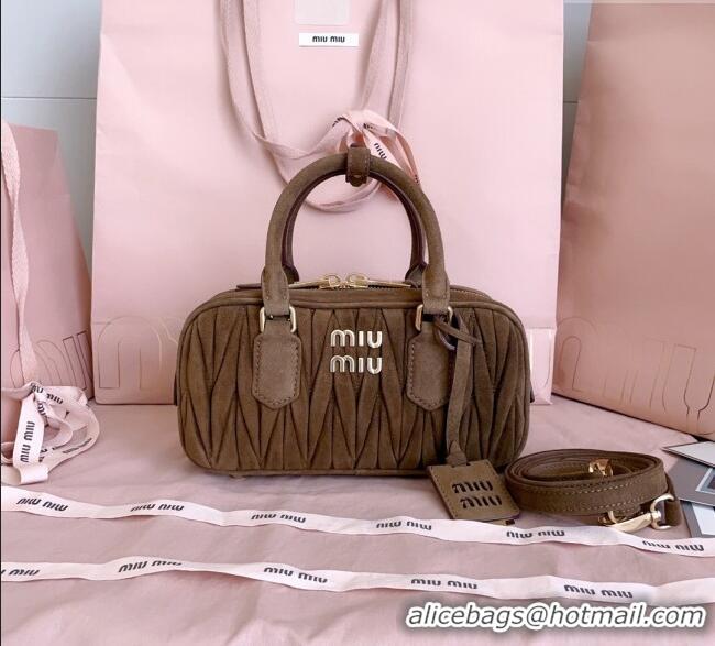 Luxury Discount Miu Miu Arcadie matelasse suede top handle bag 5BB142 Cocoa Brown 2025