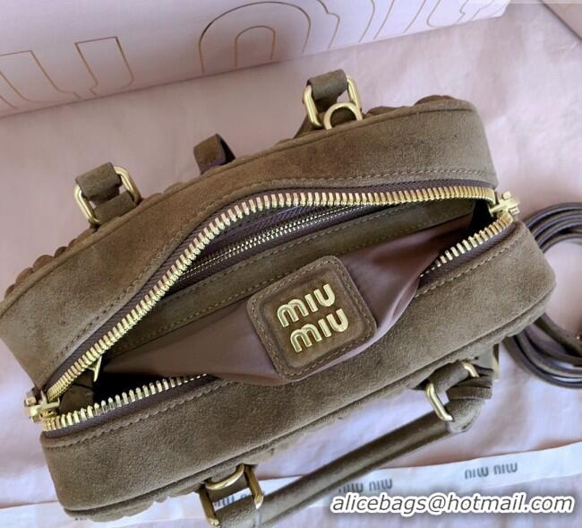 Luxury Discount Miu Miu Arcadie matelasse suede top handle bag 5BB142 Cocoa Brown 2025