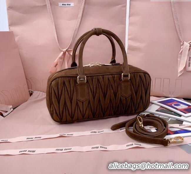 Famous Brand Miu Miu Arcadie Matelasse Suede top handle bag 5BB148 Cocoa Brown 2025