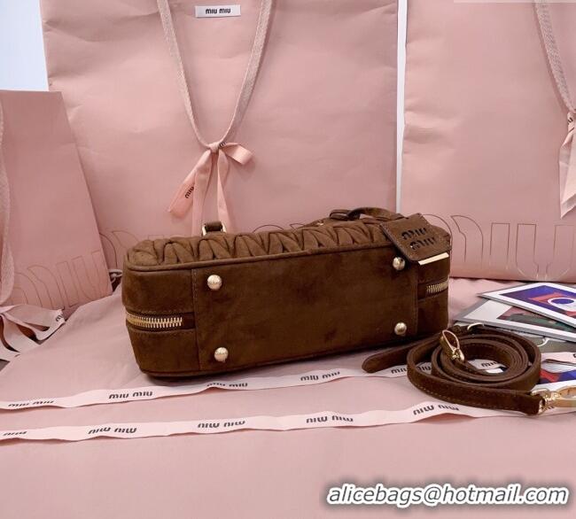 Famous Brand Miu Miu Arcadie Matelasse Suede top handle bag 5BB148 Cocoa Brown 2025