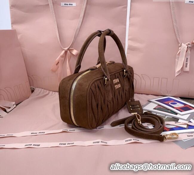 Famous Brand Miu Miu Arcadie Matelasse Suede top handle bag 5BB148 Cocoa Brown 2025