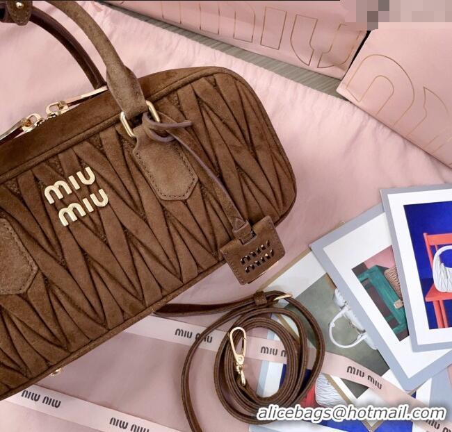 Famous Brand Miu Miu Arcadie Matelasse Suede top handle bag 5BB148 Cocoa Brown 2025