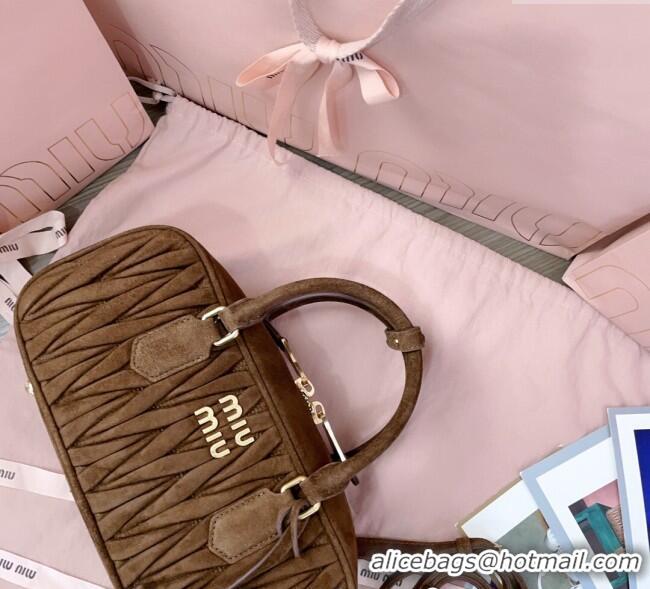 Famous Brand Miu Miu Arcadie Matelasse Suede top handle bag 5BB148 Cocoa Brown 2025