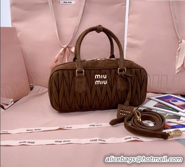 Famous Brand Miu Miu Arcadie Matelasse Suede top handle bag 5BB148 Cocoa Brown 2025
