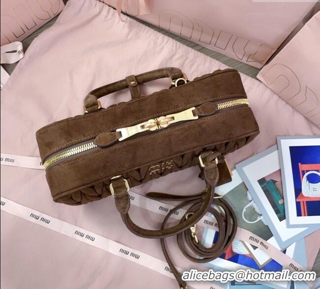 Famous Brand Miu Miu Arcadie Matelasse Suede top handle bag 5BB148 Cocoa Brown 2025