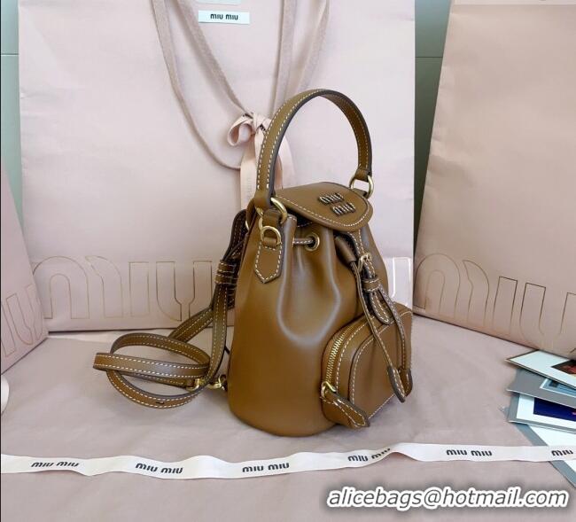 New Fashion Miu Miu Leather Mini Backpack Bag 5BZ045 Cognac Brown 2025
