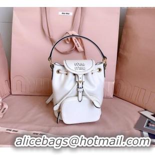 Best Product Miu Miu Leather Mini Backpack Bag 5BZ045 White 2025