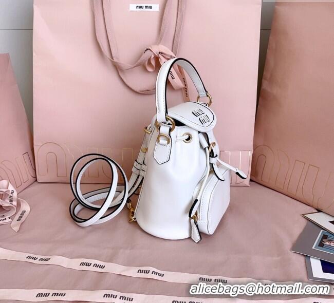 Best Product Miu Miu Leather Mini Backpack Bag 5BZ045 White 2025