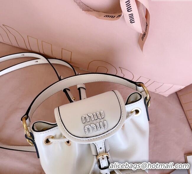 Best Product Miu Miu Leather Mini Backpack Bag 5BZ045 White 2025