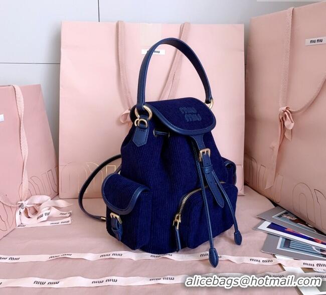 Most Popular Miu Miu Corduroy backpack bag 5BZ043 Navy Blue 2025