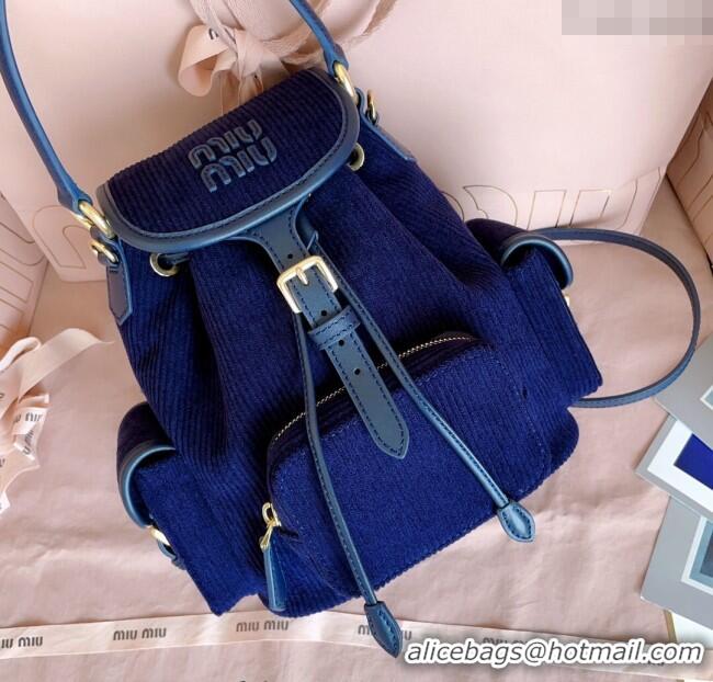 Most Popular Miu Miu Corduroy backpack bag 5BZ043 Navy Blue 2025