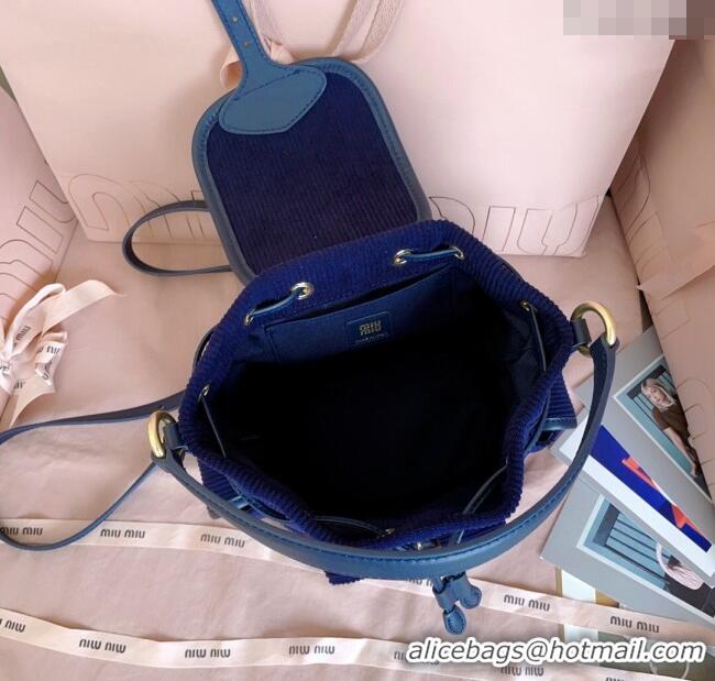 Most Popular Miu Miu Corduroy backpack bag 5BZ043 Navy Blue 2025