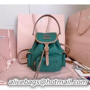 Low Cost Discount Miu Miu Canvas and leather backpack bag 5BZ043 Billiard Green 2025
