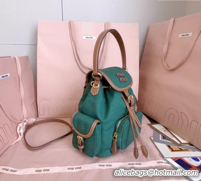 Low Cost Discount Miu Miu Canvas and leather backpack bag 5BZ043 Billiard Green 2025
