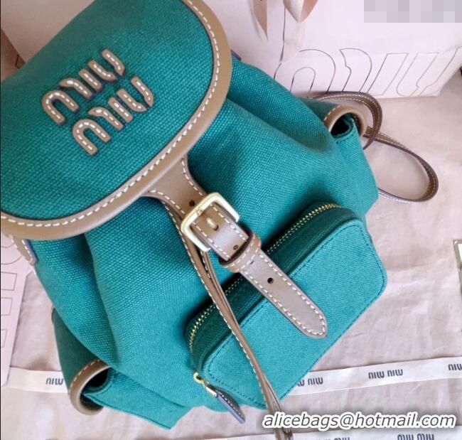 Low Cost Discount Miu Miu Canvas and leather backpack bag 5BZ043 Billiard Green 2025