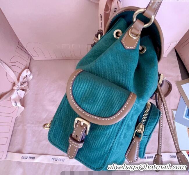 Low Cost Discount Miu Miu Canvas and leather backpack bag 5BZ043 Billiard Green 2025