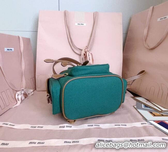 Low Cost Discount Miu Miu Canvas and leather backpack bag 5BZ043 Billiard Green 2025