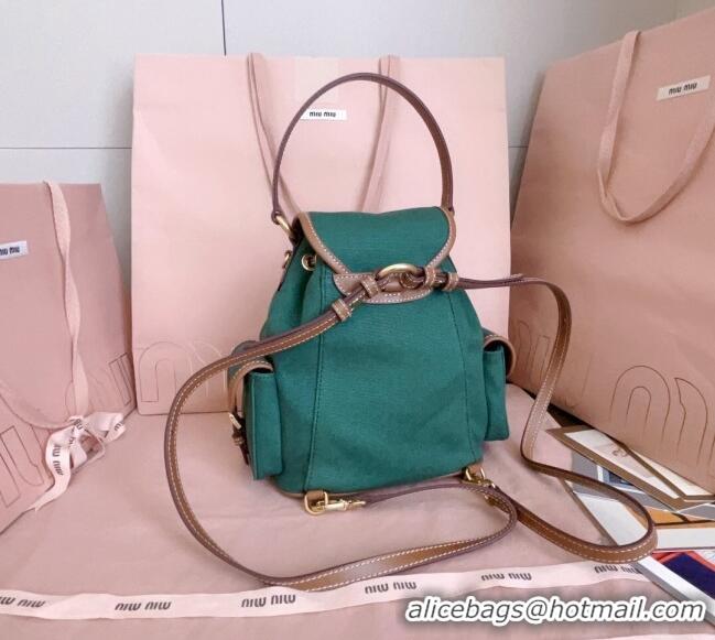 Low Cost Discount Miu Miu Canvas and leather backpack bag 5BZ043 Billiard Green 2025
