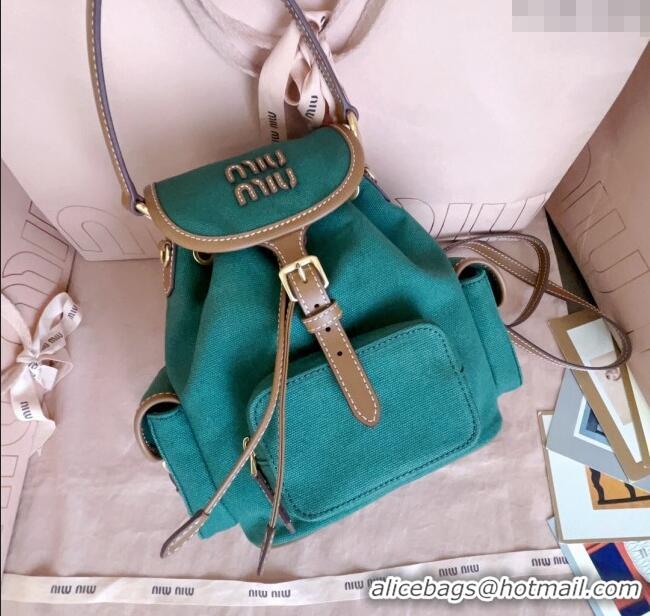 Low Cost Discount Miu Miu Canvas and leather backpack bag 5BZ043 Billiard Green 2025