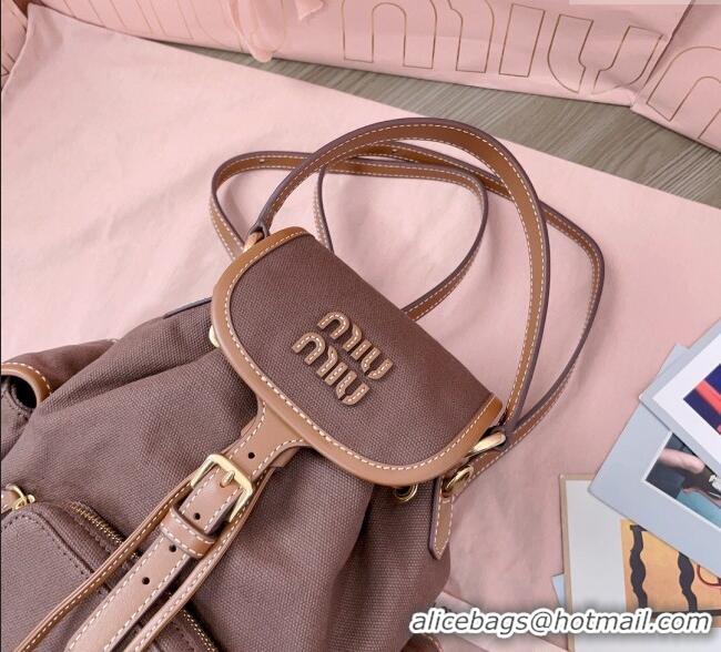 Luxury Classic Miu Miu Canvas and leather backpack bag 5BZ043 Cocoa Brown 2025