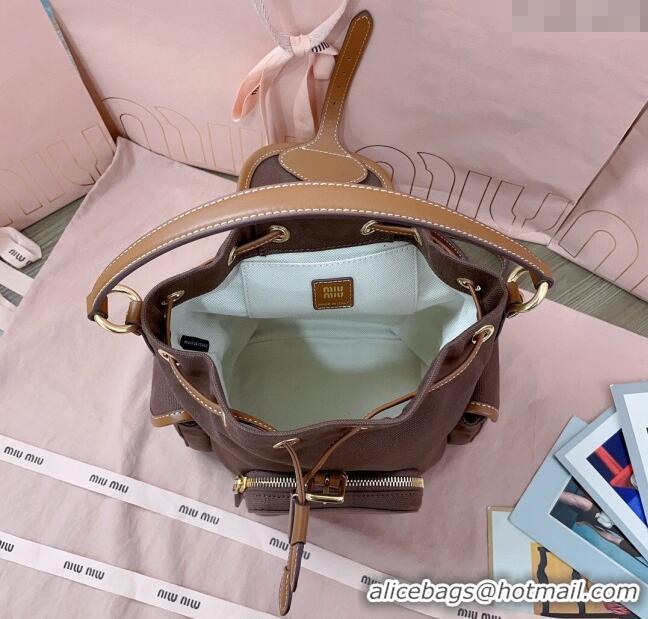 Luxury Classic Miu Miu Canvas and leather backpack bag 5BZ043 Cocoa Brown 2025