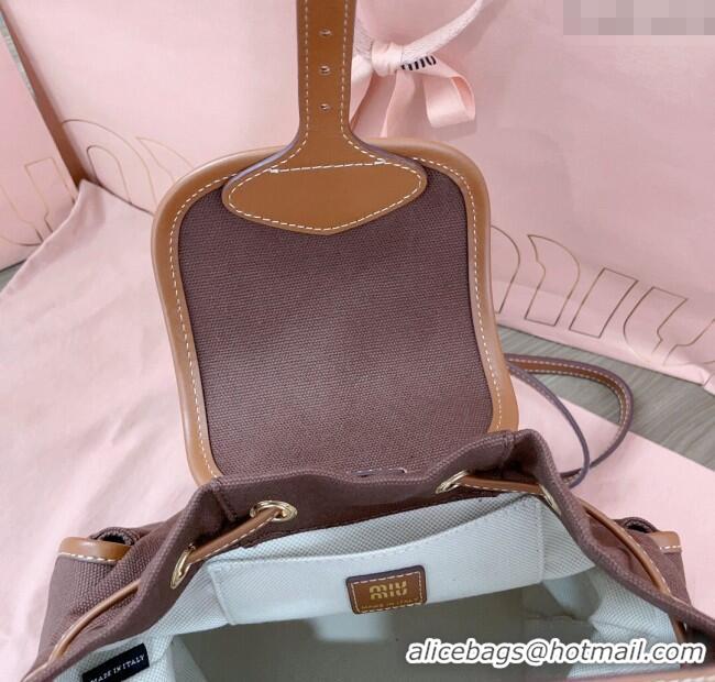 Luxury Classic Miu Miu Canvas and leather backpack bag 5BZ043 Cocoa Brown 2025