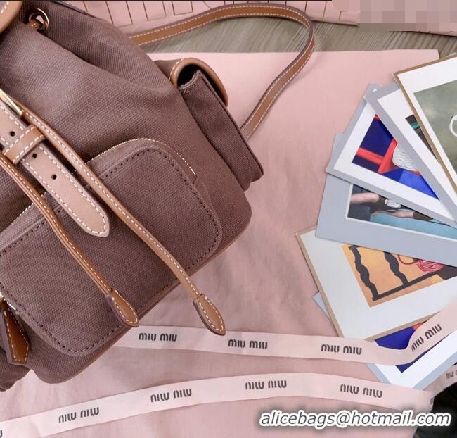 Luxury Classic Miu Miu Canvas and leather backpack bag 5BZ043 Cocoa Brown 2025