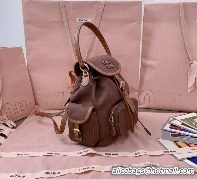 Luxury Classic Miu Miu Canvas and leather backpack bag 5BZ043 Cocoa Brown 2025